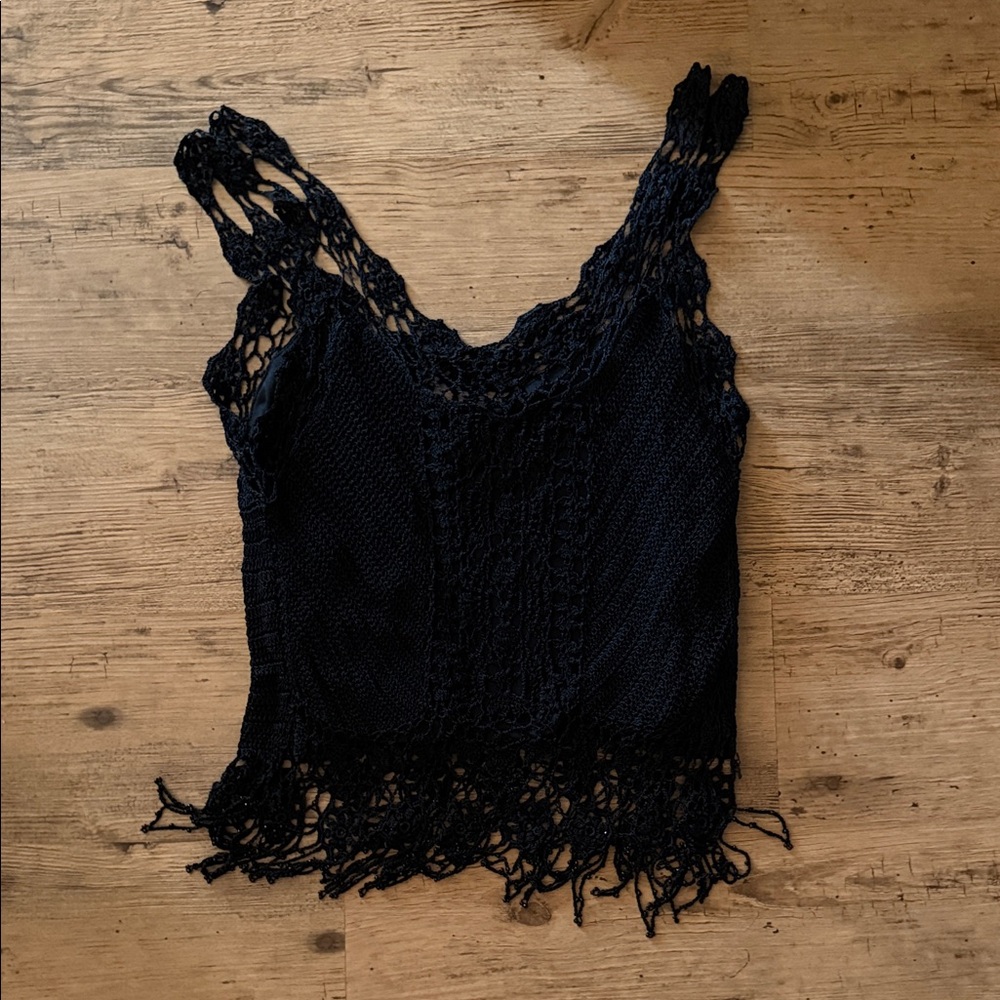 Elegant Black Crochet Women's Top